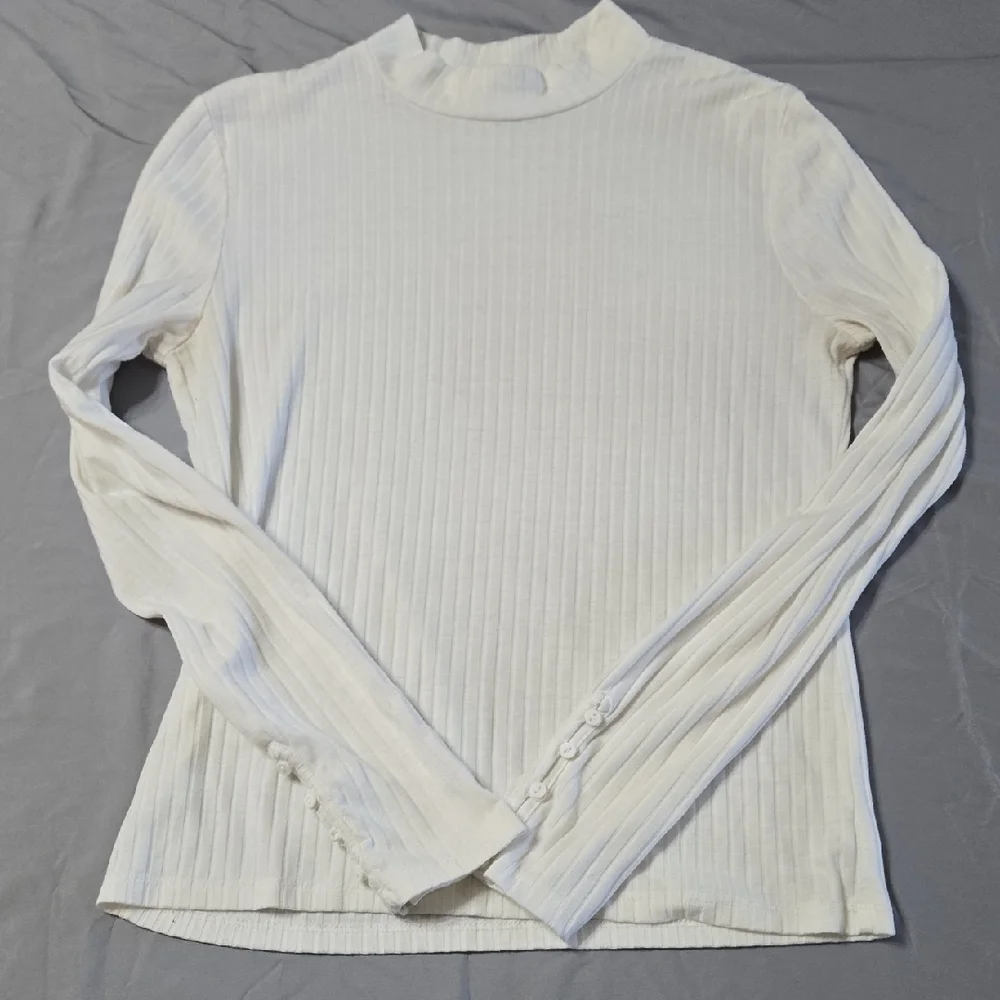 Forever 21 Sz Large White Ribbed Long Sleeve Top - Picture 7 of 7